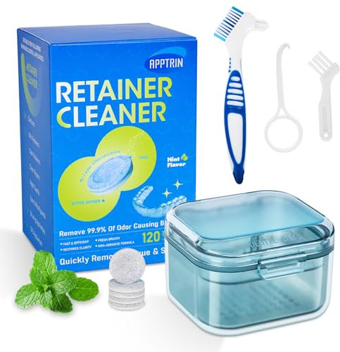 ACWOO Pastiglie Detergenti, 120 Compresse Pulitore per Protesi, Pulitore per Protesi Dentale con Scatola di Immagazzinaggio, per Una Luminosa e Antimacchia Pulizia Profonda Apparecchio Denti