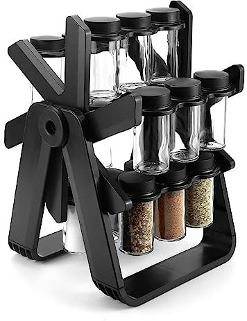 QWORK® portaspezie girevole, porta spezie, 360 ° girevole organizer spezie, 18 barattoli per spezie con etichette e penna