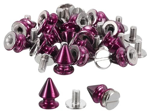 QUARKZMAN 50 Sets Kegel Spike Nieten, 8x12mm Schraubnieten für Lederhandwerk, Kleidung, Schuhe, Gürtel, Taschen (Leuchtendes Purpurrot)