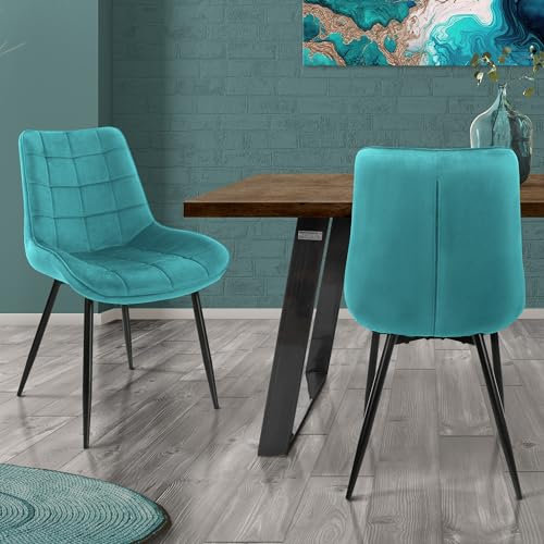 ML-Design 2er Set Esszimmerstühle mit Rückenlehne, Türkis, Küchenstuhl mit Samtbezug, Polsterstuhl mit Metallbeinen, Ergonomischer Stuhl für Esstisch, Esszimmerstuhl Wohnzimmerstuhl Küchenstühle