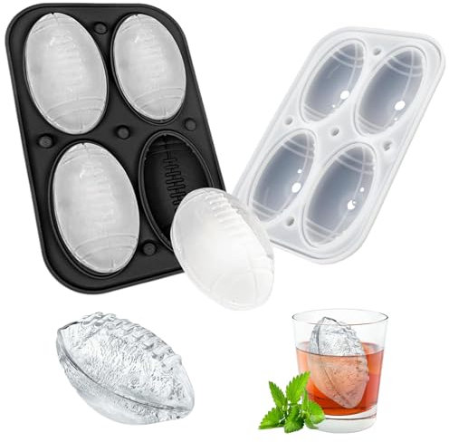Eiswürfelform Silikon, Eiskugelform mit Deckel, Runde Eiskugelform BPA Frei, Große Eiswürfel Form Ice Cube Eiswürfelbehälter für Küche, Cocktail, Whisky, Getränk (Rugby)