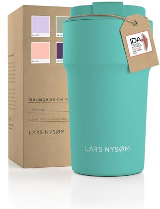 LARS NYSØM Thermo Kaffeebecher to go 500ml | Travel Mug 0,5 Liter mit Isolierung | Auslaufsicherer Edelstahl Thermobecher für Kaffee und Tee unterwegs | Teebecher (Aqua Turquoise, 500ml)