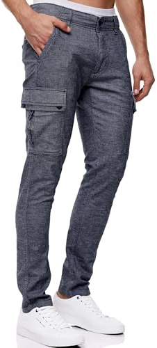 Indicode Herren INSafi Cargohose aus hochwertiger Baumwoll-Leinen Mischung | Leichte Funktionshose für Outdoor und Sport mit guter Passform, Freizeithose, Herrenhose, Stoffhose, Sommerhose für Männer