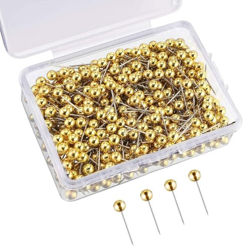 200pcs Weltkarte Pinnnadeln Anstecknadeln Map Pins Pinnwand Stecknadeln Stahlspitze Kopf Nadeln für Basteln (Gold)