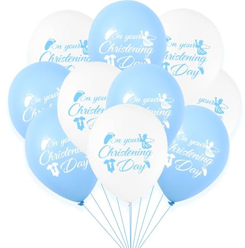 KOBOKO Taufe Deko Junge Luftballons Blau, 24 Stk Kommunion Luftballon, Weiß Blau Helium Ballons, Meine Taufe Ballon für Babyparty, Babyshower Party