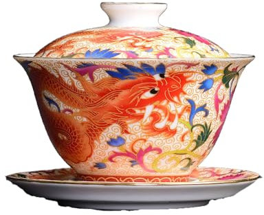 Qiukuicaoben Gaiwan Teetasse mit Deckel Teetassen Chinesische Dynastie Königlicher Stil Gongfu Tee-Set Teetasse mit Deckel Chinesische Teetasse und Sauce (Drache)