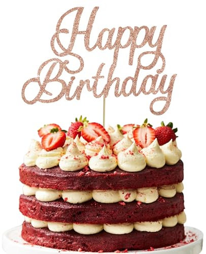 RIBBOOO 1-Pack Roségold Happy Birthday Tortendeko Cake Topper Geburtstag Kuchen Dekoration für Geburtstagsparty Papier-Kuchenaufsatz Jungen Mädchen Frauen und Männer