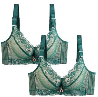 Damen-BH, Spitze, sexy, Basis, reine Farben, ohne Bügel, unsichtbar, Komfort, Höschen, Minimizer, Push-Up-BH, Sport-BH, Sport-BH,, grün, Large
