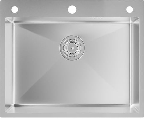 Auralum Fregadero Cocina 60 x 49 cm, Fregadero Cocina 1 seno, Fregadero Cocina en Acero Inoxidable, Fregadero, Desagüe de sifón y juego de rebosadero