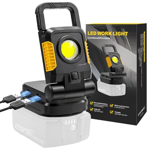 SYLSAR Cordless LED Work Light for Makita 18v Battery, 25W Portable LED Light with 3 Modes, Dual USB Port and Upgraded Low Voltage Protection (Battery Not Included) [Energy Class A+]