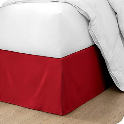 Cache-sommier plissé en microfibre brossée de qualité hôtelière - Entretien facile - Rouge - 140 x 200 + 35 cm