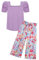 Arshiner Girls Clothing Sets Kids Fashion T-shirts with Trousers Set Puff Sleeves Top with Printed Trousers Set Summer Casual Outfits for Girls 9-10 Years 140 Violet