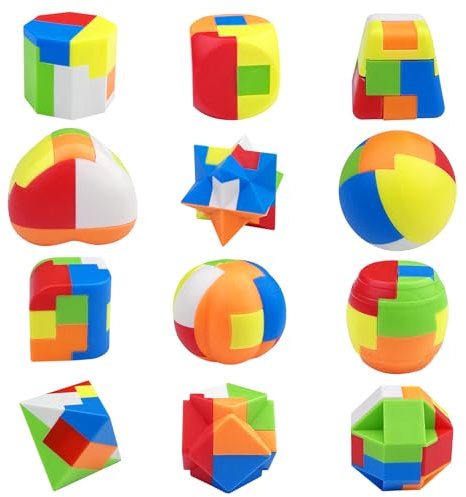 Chiluxendo 12 Pièces Jeux Casse Tete, 3D IQ Puzzle Mini Casse-tête, Jeu de Logique Puzzles, Jeu de Réflexion Patience Jigsaw Lock Cube, Intelligence Géométrie Logique Défi Jouet, pour Enfants et Adult