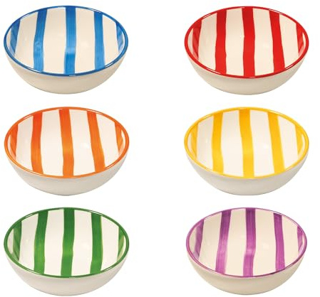Zafferano Set 6 ciotole Lido in ceramica artigianale italiana, design a righe verticali multicolore per servire antipasti, insalate e dessert