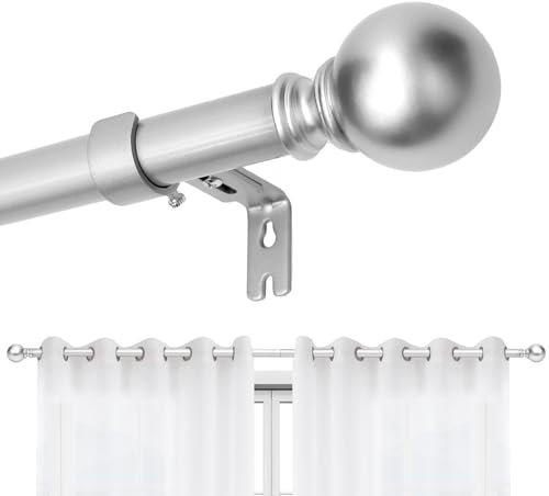 Joydeco Einstellbare Silber Gardinenstange Set 76cm-236cm Dekorative Vorhangstange mit Aluminium Endkappe für Duschraum Schlafzimmer Wohnzimmer DEY7A
