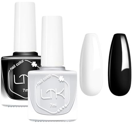 Nail Varnish Set - Black and White Nail Polish - Quick Dry Nail Polish Set - Flawless Black Nail Varnish White Nail Varnish High Shine - Nail polish Bulk Manicure DIY at Home