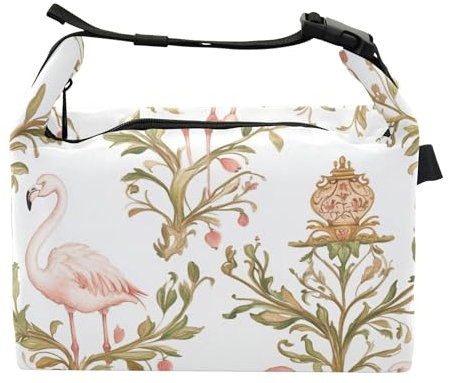Borsa per il pranzo con fenicottero carino bianco per ragazze, regolabile, isolata, sacco per il pranzo per università e palestra