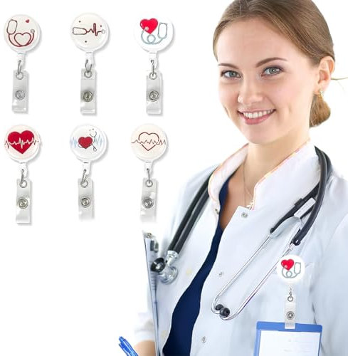 PYEUIFT 6 Pièces Porte Badge Id, Badge Reel rétractable, Badge Infirmière, Clips de Badge Détachables, Porte Badge Enrouleur Infirmiere, Cadeaux pour le Bureau des Enseignants Infirmiers (Infirmière)