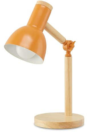 KHG Tischleuchte, 1-flammig orange, verstellbar, aus Bambus & orangem Metall, modernes Design, Höhe 42 cm, perfekt für den Schreibtisch, ideal für Büro & Homeoffice, E27-Fassung
