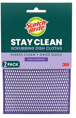 Scotch-Brite Stay Clean Scrubbing Dish Cloths, Reusable and Long-Lasting Mesh Dish Rags That Dry Fast to Resist Odors, Scratch-Free Scrubber Wipes That are Safe on All Surfaces, 2 Dish Towels