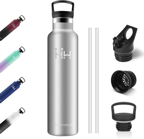 Gourde Isotherme 1L, Bouteille d'eau Acier Inoxydable, Étanche et Réutilisable, Bouteille Isotherme sans BPA, Gourdes avec Paille, Bouteille d'eau pour Jogging, l'école, Camping, Randonnée, Gym