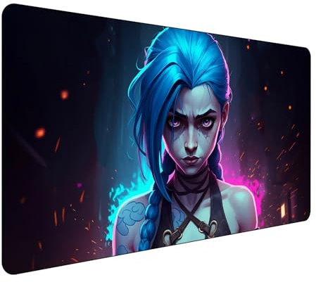 Arcane League of Legends - Grand tapis de souris de jeu XXL 900 x 400 mm - Dessous en caoutchouc antidérapant - Bords cousus - Pour PC, ordinateur portable, grande protection de bureau étendue pour la