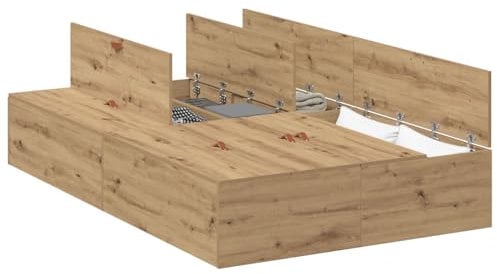 vidaXL Stauraumbett Massivholz Eiche für Einzelmatratze 120x190 cm Robuste Schlafzimmermöbel Schlankes Design Einfache Montage Moderner Stil Holzwerkstoff unter Bett Zeitgenössisch für Erwachsene