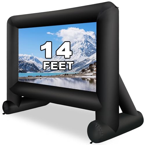 GZKYYLEGS Inflatable Projector Screen 14ft Movie Screen Outdoor Indoor | Easy Set Up Blow Up Screen, Front and Rear Projection, With Air Blower, Storage Bag, Outdoor Movie Night, Backyard Pool Fun