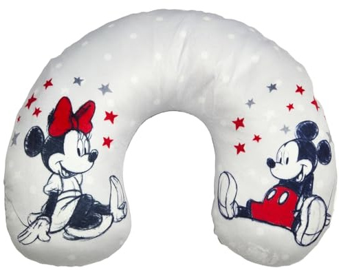 Aymax Disney Minnie & Mickey Nackenkissen Kinder – U-förmiges Reisekissen 37×30 cm – Ergonomisches Nackenhörnchen für Auto, Flugzeug & Reisen – Kuscheliges Disney Kopfkissen mit Micky & Minnie Mau