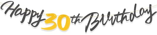Black Gold 30th Birthday Decorations Banner for Women Men, Happy 30th Birthday Black Gold Banners Him Her Party Supplies Decorations
