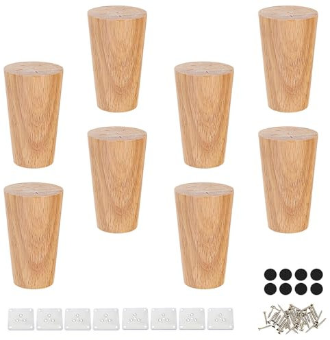 Shwdsy 8 Pièces Pied Meuble Salle de Bain, Bois Massif Pied de Meuble Bois, 8 cm Pied pour Meuble, avec Plaque de Fixation et Vis Pieds Meuble, pour Canapé, Lit, Armoire, Chaise, Table
