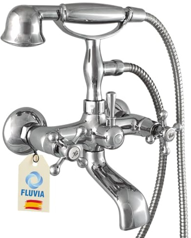 Grifo de Bañera, Acabado Cromado, Montura Cerámica, Set de Ducha Incluido, FLUVIA