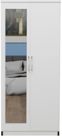 2 Door Wardrobe with Mirror – Ready Assembled wardrobe - Freestanding Bedroom Storage Cabinet with a shelf and Hanging Rail, 78W x 184H x 50D cm - Multiple Colours Available (wihite)