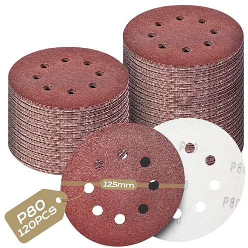 Yokuni 120 Stück P80 Schleifpapier 125mm klett, 8 Löcher Passend für Exzenterschleifer Für Holz, Metall, Autoreparatur, Stein(schleifpapier set Enthalten 10 Körnungen P40–P400)