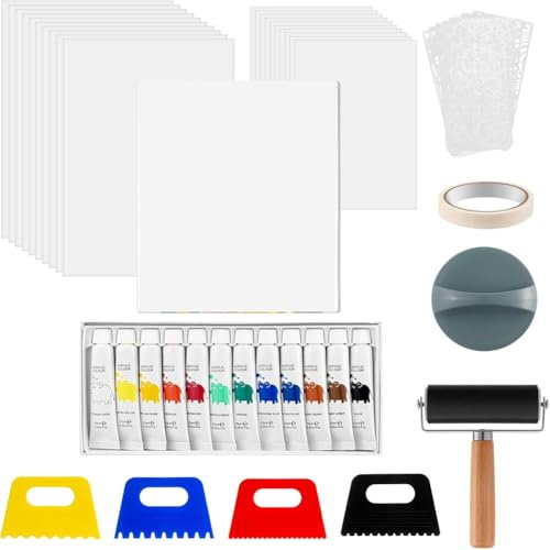 tembager for Card Making Printmaking Kit,with Gel Printing Plate(8 X 10), Gelatin Plate, Brayer, Printmaking Paper, Acrylic Paint, Scraper Tool