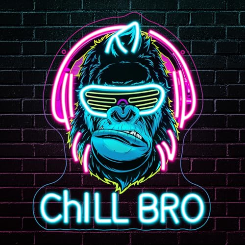 RuCvixkt Chill Bro Gaming Headset Neon Schild Für Wanddekoration,Gorilla Neon Schild,Gaming Zone LED Schilder Für Spielzimmer,Gaming Zubehör Deko,Gaming Dekor,Tolles Gamer Geschenk Für Teenager,Jungen