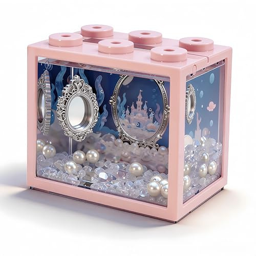 Petit aquarium Betta avec gravier en verre et fond en résine, empilable, accessoires pour crevettes, algues (rose)