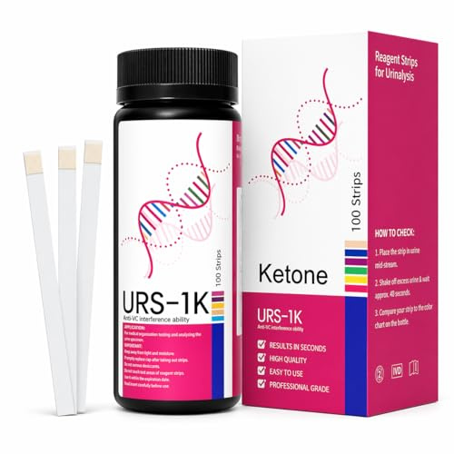 100 Bandelettes de Test de Cétone URS-1K pour Régime Cétogène et Low-Carb, Mesure Rapide et Précise de la Cétose dans l'Urine, Facile à Utiliser à Domicile