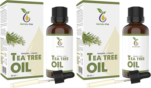 Organic Tea Tree Oil 50ml with Pipette – 100% Pure Undiluted Tea Tree Essential Oil, Vegan – for Skin, Nails, Hair, Aromatherapy and diffusers (Pack of 2)