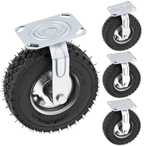 Lot de 4 roulettes gonflables en caoutchouc pour meubles jusqu'à 200 kg - Roulettes gonflables en caoutchouc avec rotation à 360° - Extra stables et silencieuses - Pour chariot de transport, atelier