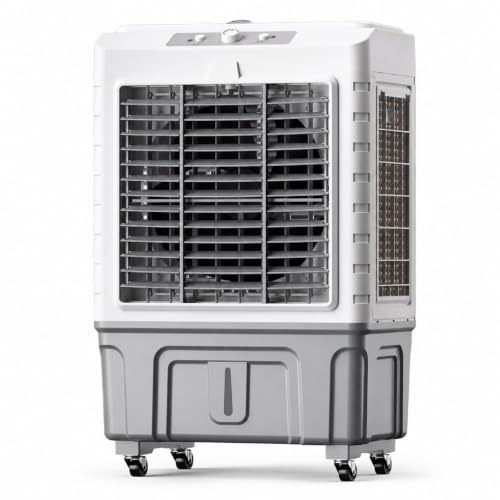 Raffrescatore Evaporativo Portatile 60L, 3 Velocità, 4 Ghiaccioli, Oscillazione 120° e Ruote, Ventilatore Rinfrescante per Garage, Giardino, Ufficio 90cm