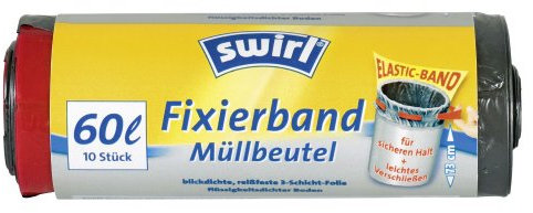 Swirl Müllbeutel mit Fixierband 60 Ltr. (10 Stück auf Rolle)