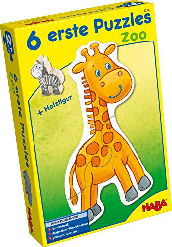 Haba 4276-6 Erste Puzzles Zoo, mit 6 niedlichen Zootiermotiven für Kinder ab 2 Jahren, mit Holzfigur zum freien Spielen