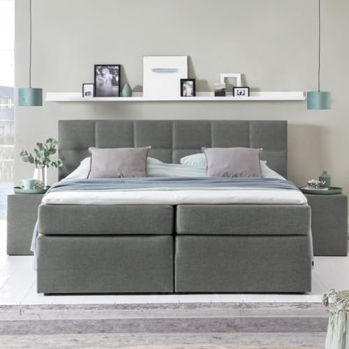 Furniture for Friends 3F Boxspringbett Bea 200x200 cm Hellgrau Härtegrad H3 | 7-Zonen Taschenfederkern Matratze + Visco Topper