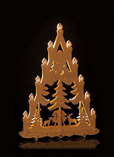 ERM Holzmanufaktur Lichterspitze gross, Futterkrippe Waldmotiv Weihnachtsdeko Lichterecke Leuchter