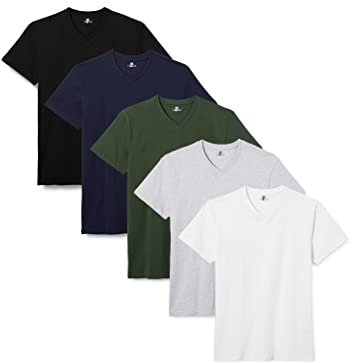 Lower East LE156 Camiseta, Negro, Verde Oscuro, Azul Oscuro, Gris Claro Mezcla y Blanco (Paquete de 5), XL (Pack de 5) para Hombre