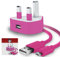 IWIO 3 Pin UK USB Mains Charger Adapter 1000 mAh / 1 AMPwith USB 2.0 Micro USB Sync and Charge Cable 1 Meter compatible with Alba 5 Inch 3G Mobile Phone - PINK