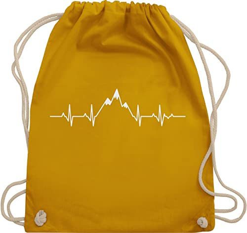 Turnbeutel Rucksack - Symbol und Zeichen Outfit - Herzschlag Berge - Unisize - Senfgelb - berg kordel wandern mit herzfrequenz geschenke für bergsteiger bergwelt turnsackerl beutel bergverliebt