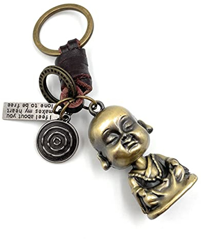 Onwomania - -Buddha Leder Glaube Schlüsselanhänger - Metall Glücksbringer ideal als Geschenk z.B. für den besten Freund, die beste Freundin, Mama - Für Männer, Frauen & Kinder