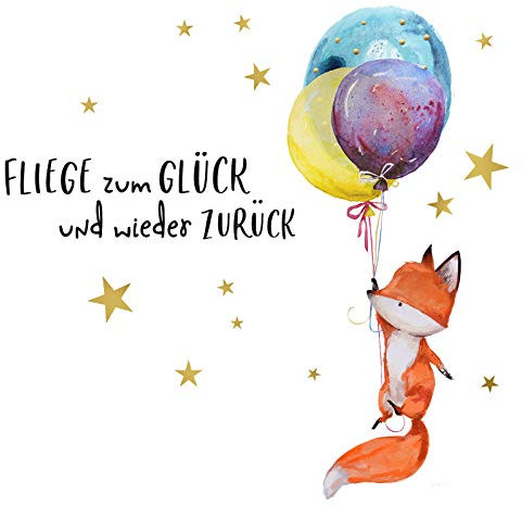Little Deco Wandsticker Fuchs mit Ballons und Spruch Fliege zum Glück I M - 82 x 47 cm (BxH) I Kinderzimmer Aufkleber Wandaufkleber Babyzimmer Jungen Wandtattoo DL278